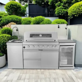 44-Inch 6-Burner 85000 BTU Deluxe Stainless Steel Gas Outdoor Kitchen Bar Barbecue Island Grill + Wine Cooler Compact Refrigerator 44-Inch 6-Burner 85000 BTU Deluxe Stainless Steel Gas Outdoor Kitchen Bar Barbecue Island Grill + Wine Cooler Compact Refrigerator