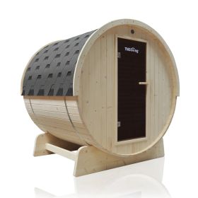 TMG LIVING Outdoor White Pine Barrel Sauna, Three Person, Tempered Glass Door, TMG-LSN41 TMG LIVING Outdoor White Pine Barrel Sauna, Three Person, Tempered Glass Door, TMG-LSN41